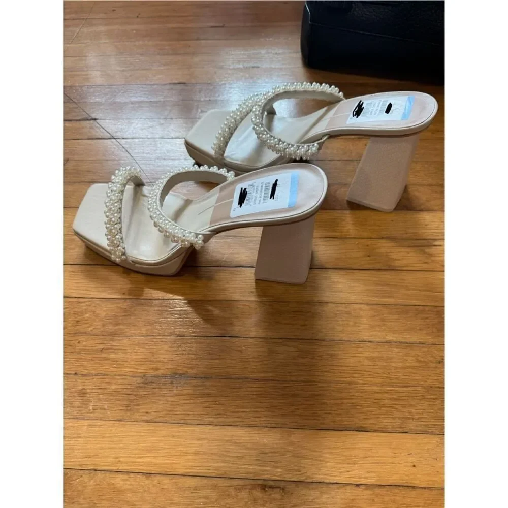 Dolce Vita Ariele Imitation Pearl Embellished Cream Platform Heel Sandals 11